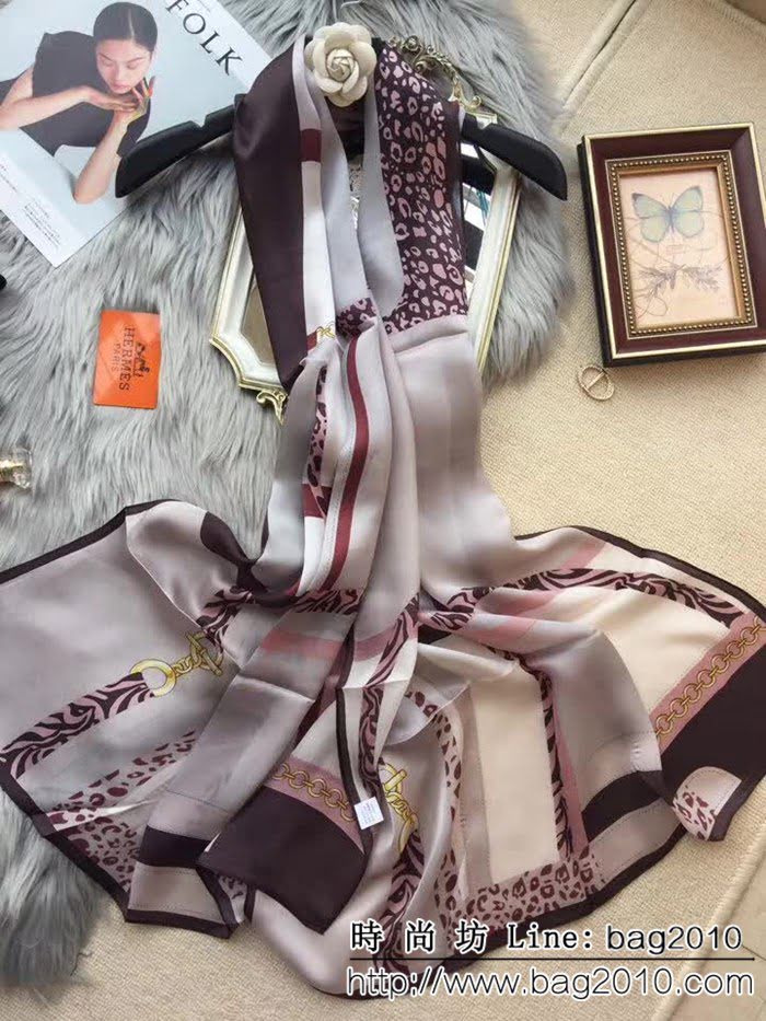 HERMES愛馬仕火爆款 2018專櫃新品真絲喬其緞長巾 LLWJ7710